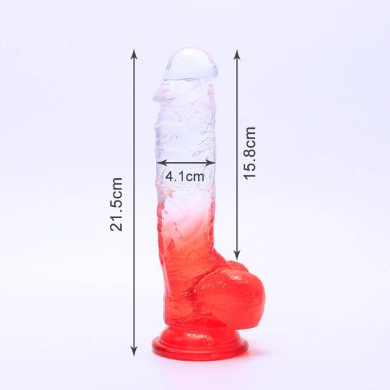 Sunfo - пристягащ се, реалистичен вибратор с тестиси - 21 см (полупрозрачен-червен)