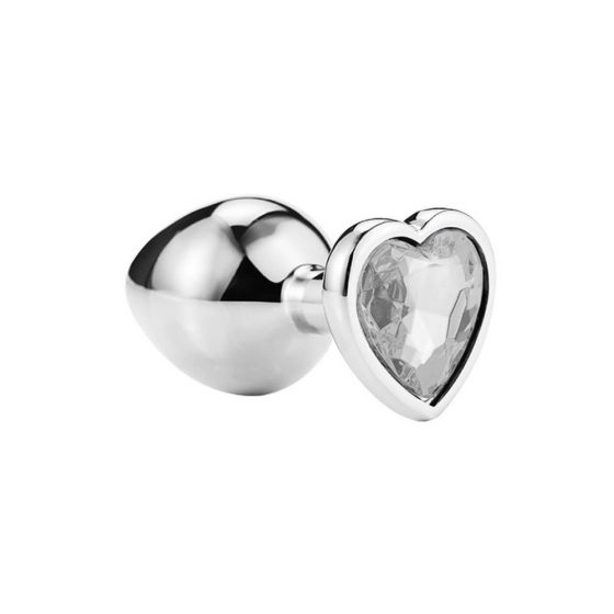 Sunfo - метален анален вибратор с камък във формата на сърце (сребристо-бял)