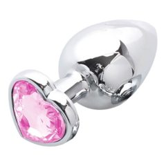   Sunfo - метален анален вибратор с камък във формата на сърце (сребристо-розов)
