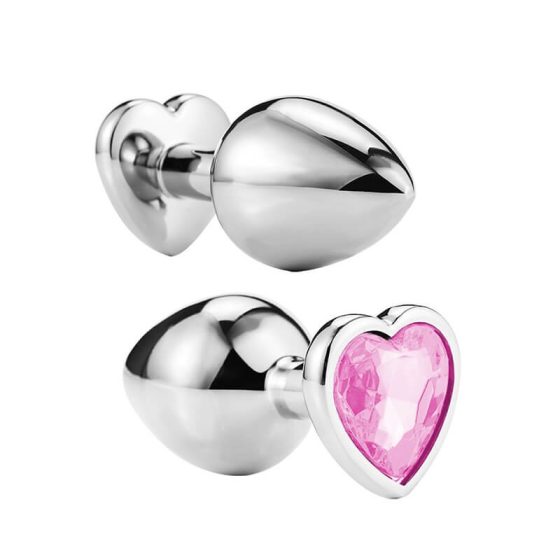 Sunfo - метален анален вибратор с камък във формата на сърце (сребристо-розов)