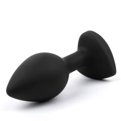   Sunfo - Силиконов анален вибратор с камък във формата на сърце (черно и бяло)