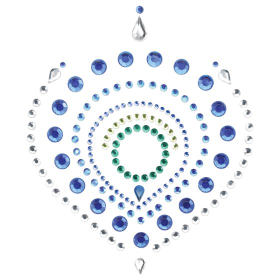 Комплект интимни бижута с блестящи диаманти - 3 части (зелено-синьо)