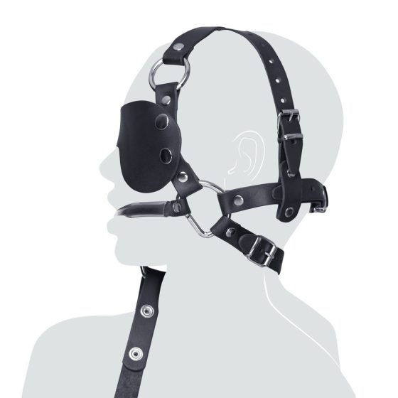 ZADO - Кожена маска за глава с шаблон и кормило (черна)