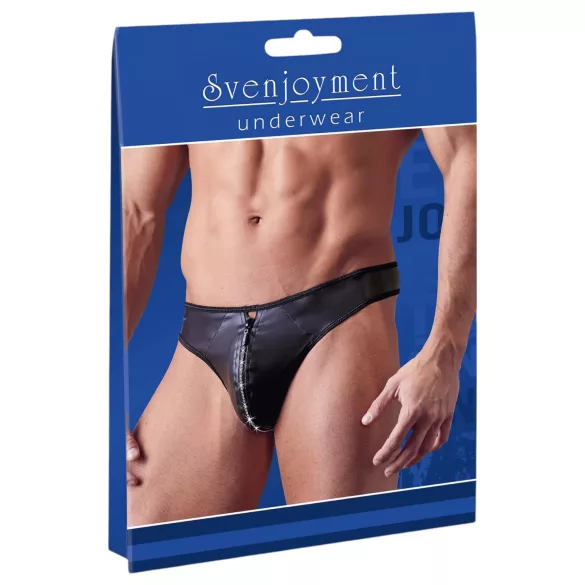 Svenjoyment - мъжко бикини с цип и камъни - лъскаво черно - XL