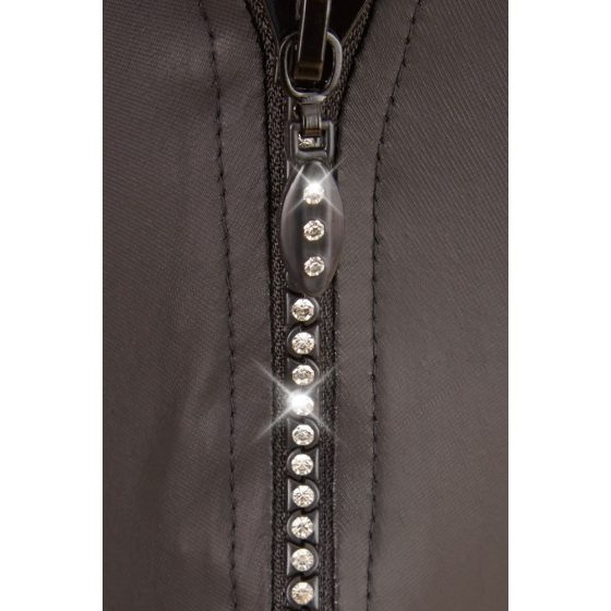 Svenjoyment - мъжки лъскави стрингове с цип с кристали (черни) - XL