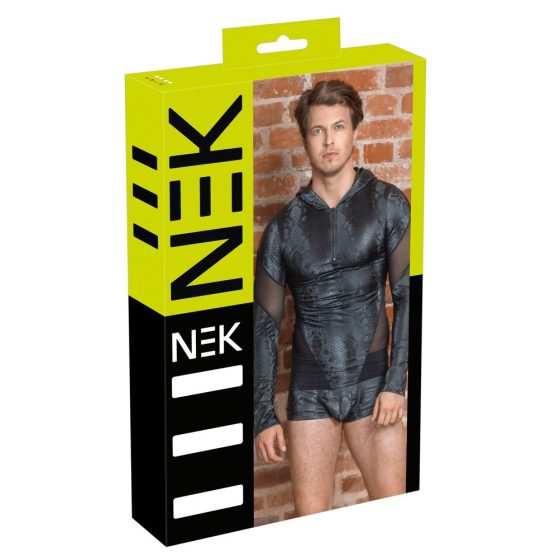 NEK - мъжка качулка с принт на змийска кожа (черна)