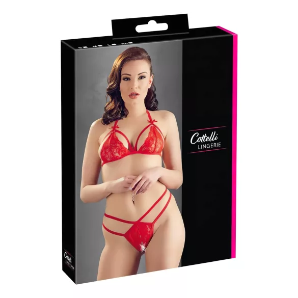 Cottelli - секси отворен дантелен сутиен комплект - червен - XL
