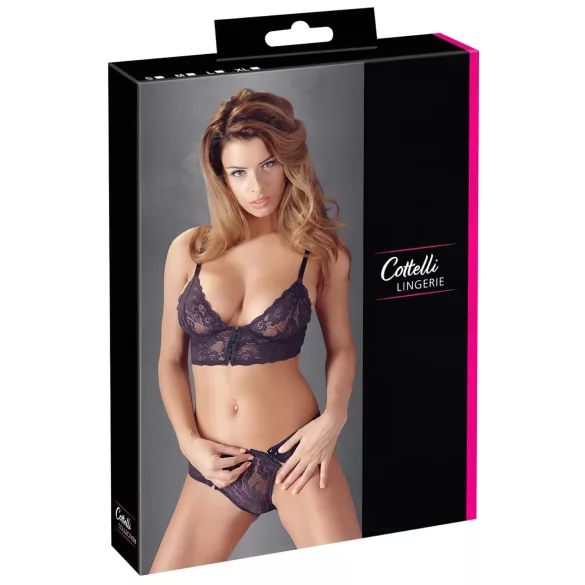 Cottelli - Дамски комплект бельо с флорална дантела - лилав - XL
