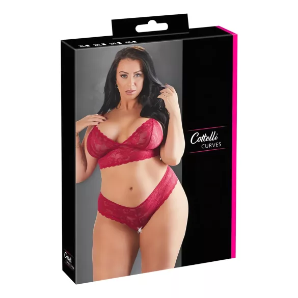 Cottelli Plus Size - комплект дантелено бельо - голям размер - червен - 2XL
