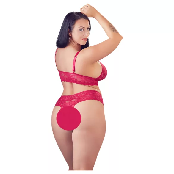 Cottelli Plus Size - комплект дантелено бельо - голям размер - червен - 2XL