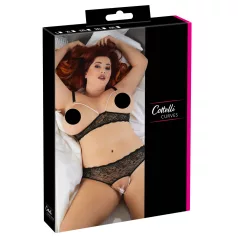   Cottelli Plus Size - секси сутиен комплект с перли - черен - 3XL