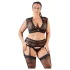 Cottelli Plus Size - комплект бельо от дантела с камъни (черен)