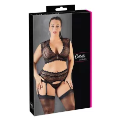  Cottelli Plus Size - секси бельо комплект с дантела и камъни - черно - XL