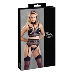   Cottelli Bondage - комплект бельо с дантела и белезници - черен - M
