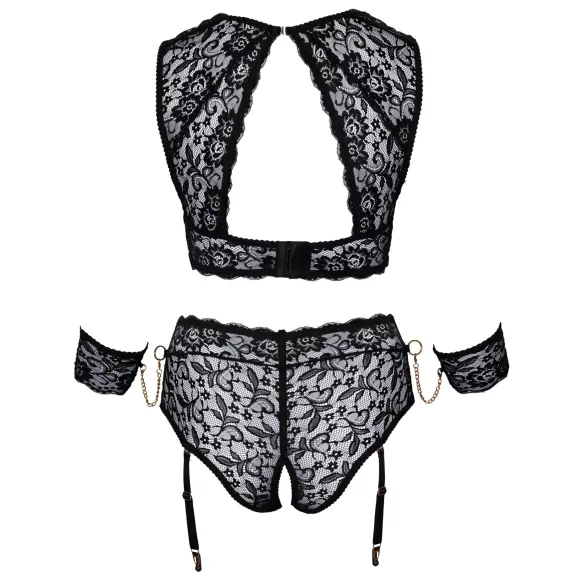 Cottelli Bondage Plus Size - дантелен комплект сутиен (черен) - 3XL