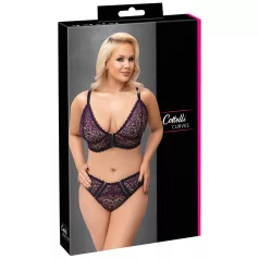   Cottelli Plus Size - прозрачен комплект сутиен с шарки (лилав)