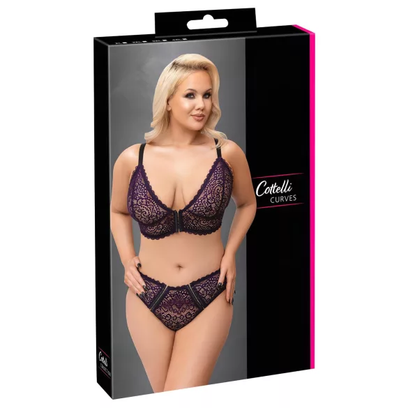 Cottelli Plus Size - прозрачен комплект сутиен с шарки (лилав) - 2XL