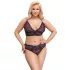 Cottelli Plus Size - прозрачен комплект сутиен с шарки (лилав) - 2XL