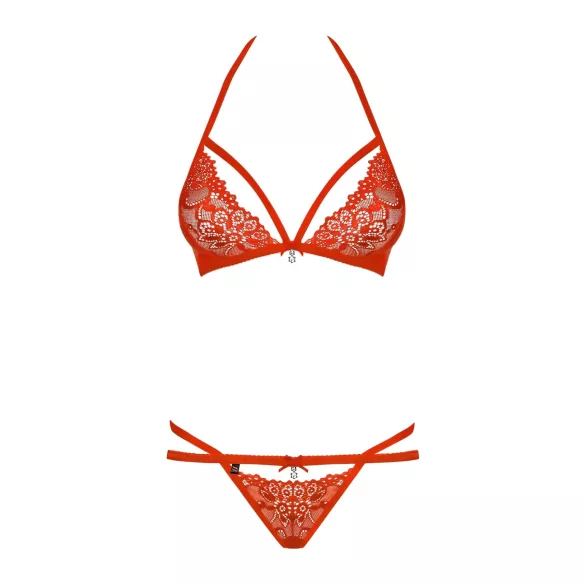 Obsessive - секси комплект с дантелен сутиен с презрамки - червен - L/XL