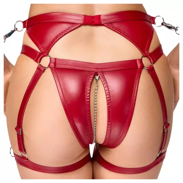 Cottelli Bondage - бляскав сутиен комплект и белезници (червен) - L