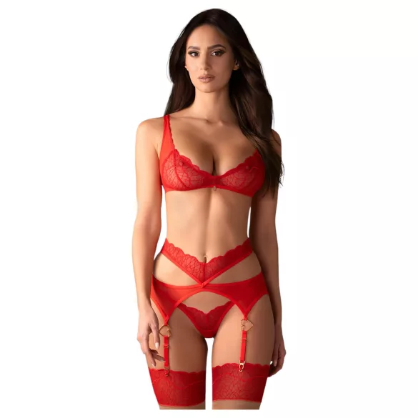 Obsessive Cupid Desir - секси дантелено бельо комплект - червен - L/XL