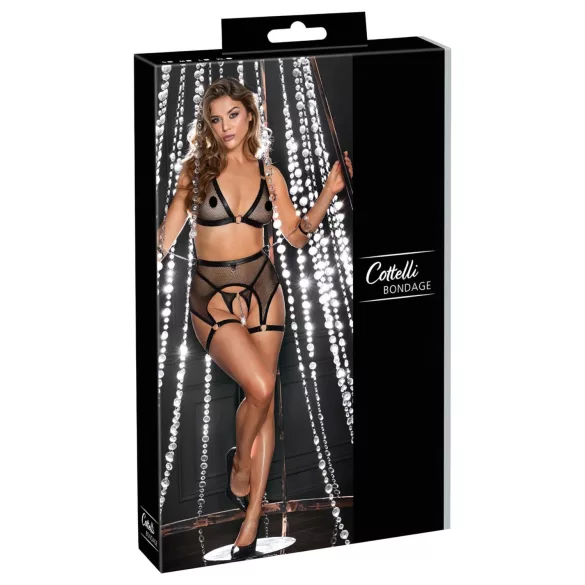 Cottelli Bondage - прозрачен нежен комплект с вериги - черен - L
