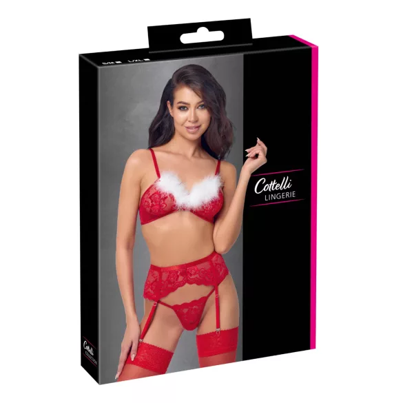 Cottelli - коледен дантелен сутиен комплект - червен - L/XL