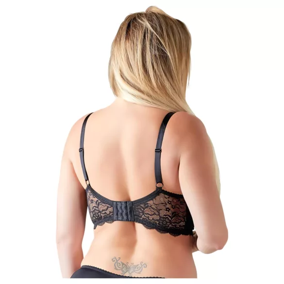 Cottelli Plus Size - сутиен-лифтер с презрамки и пръстени (черен) - 95E