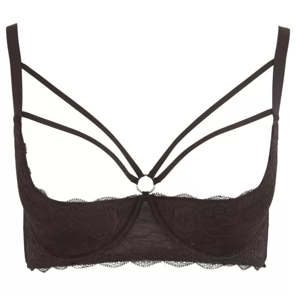 Cottelli Plus Size - сутиен-лифтер с презрамки и пръстени (черен) - 95E