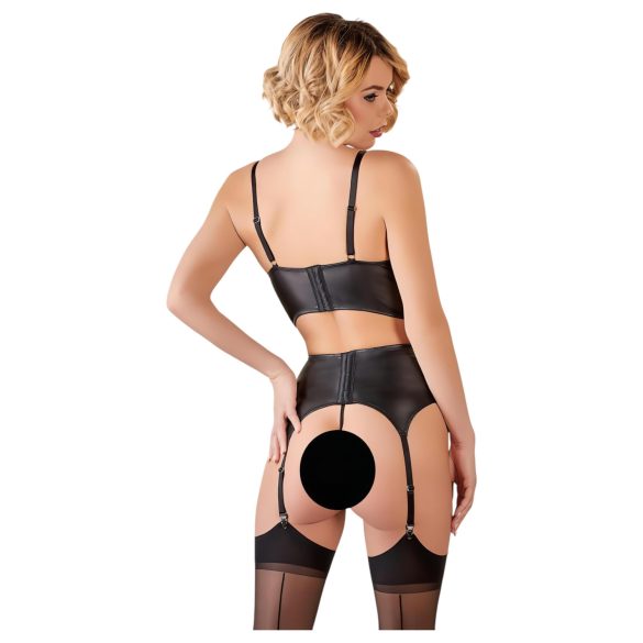 Abierta Fina - комплект бельо с презрамки и дантела - черен