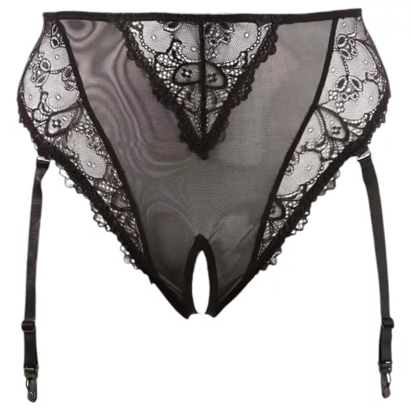 Cottelli Plus Size - дантелени прашки с жартиери (черни) - XXXXL
