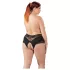 Cottelli Plus Size - дамски прашки с отвор и перли - черна дантела - 4XL