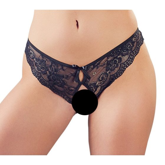 Cottelli - дантелено бельо за жени с отворена панделка (черно) - XL