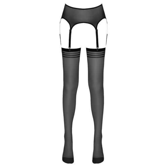 NO:XQSE - секси чорапи с жартиери - райе - черни - L/XL