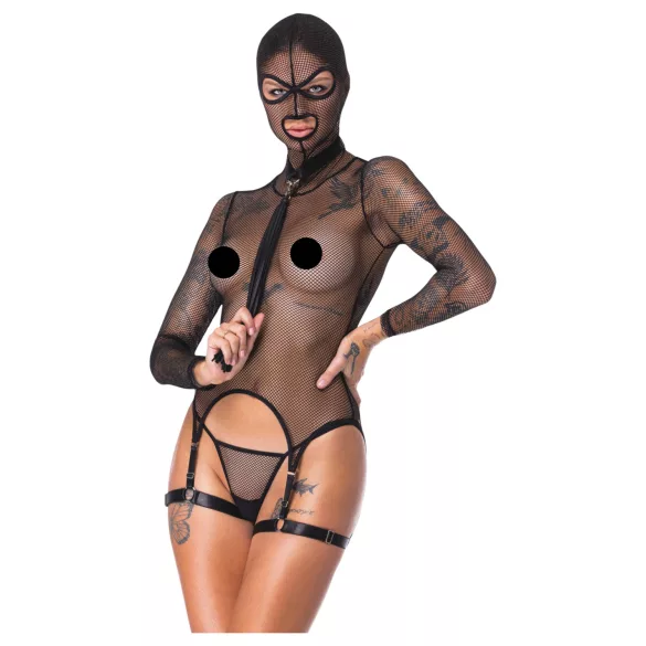 Bad Kitty - BDSM нежен мрежест сет с камшик - черен