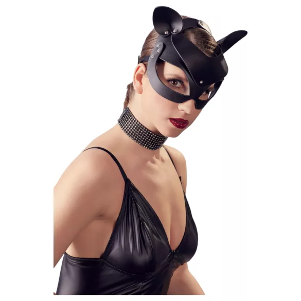 Bad Kitty - маска за лице котка - изкуствена кожа, стразове, черна, S-L