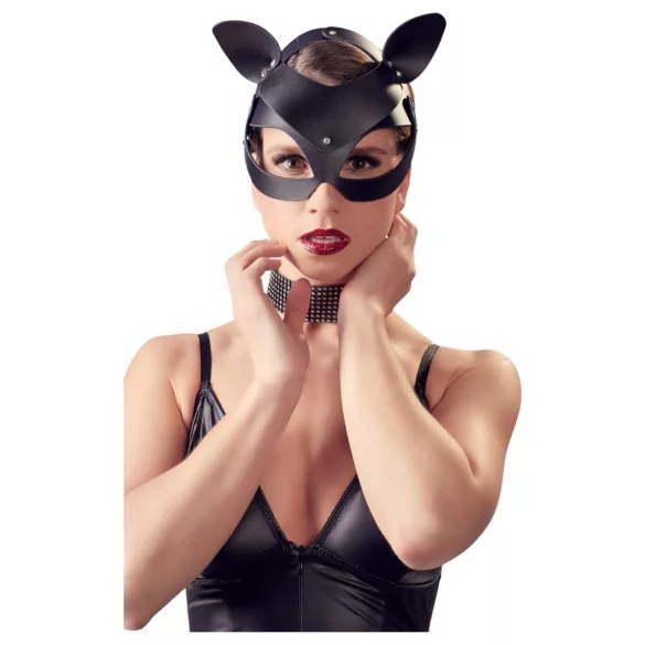 Bad Kitty - маска за лице котка - изкуствена кожа, стразове, черна, S-L