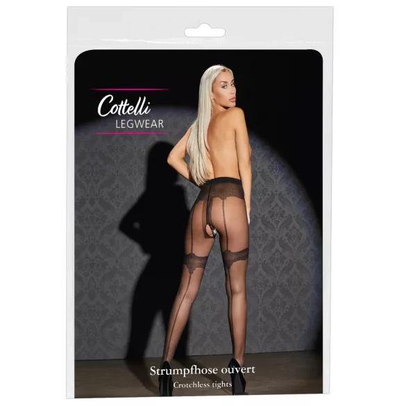 Cottelli - дамски чорапи с десен и отворено дъно - черни - 4