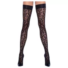   Cottelli Legwear - дамски чорапи до бедрото - леопардов принт - черни - 5
