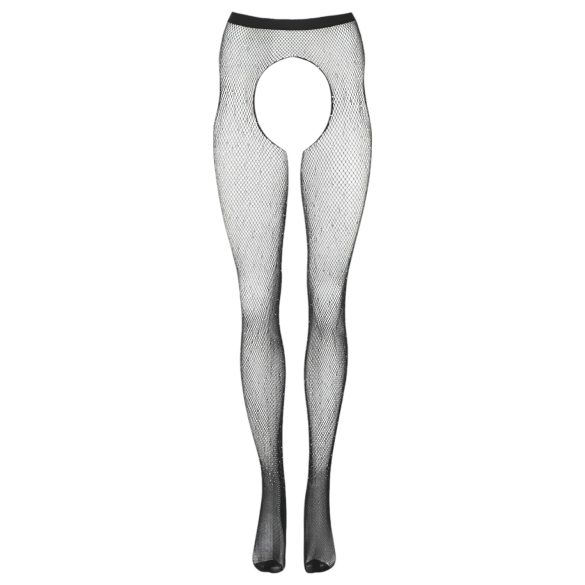 Cottelli Legwear - дамски отворени блестящи чорапи - черни (S-L)