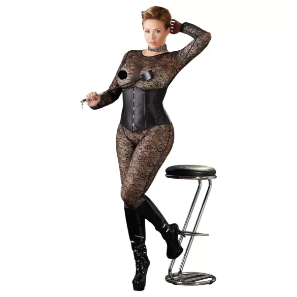 Cottelli - корсет plus size - сатен - черен