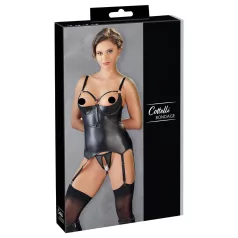   Cottelli Bondage - лъскав push-up топ с белезници (черен) - XL
