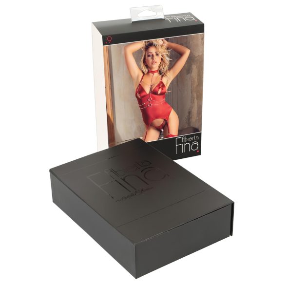 Abierta Fina - блестящ потник и прашки с верига (червен) - XL