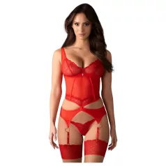   Obsessive Cupide Desir - секси дантелен комплект - прозрачен, червен