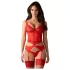 Obsessive Cupide Desir - секси дантелен комплект - прозрачен, червен - L/XL