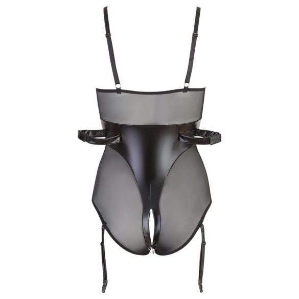 Cottelli Bondage - лъскаво боди с белезници - черно - M