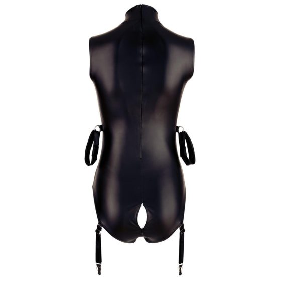Cottelli Bondage - лъскаво тяло без ръкави с белезници (черно) - XL