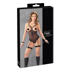   Cottelli Bondage - боди с метални рингове и белезници за ръце - черно - M