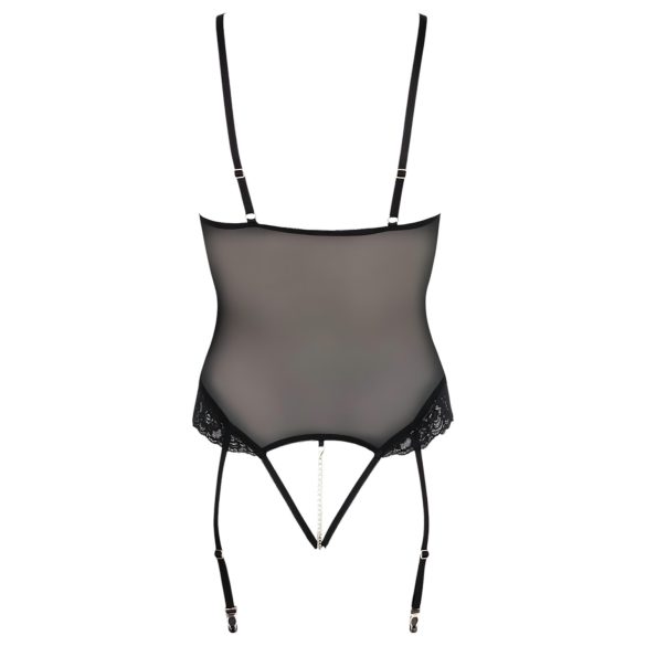 Cottelli Bondage - боди с метални рингове и белезници за ръце - черно - M