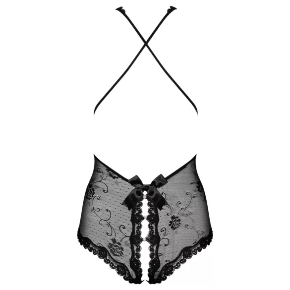 Obsessive - боди с отворено дъно и перли - дантела, черно - L/XL